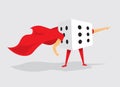 Super hero dice with cape saves the day