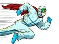 Super Hero doctor runs. Covid19 coronavirus epidemic