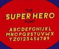 The Super Hero font. Vector illustration 3d design. Letters and numbers design with super heroes comic book effect
