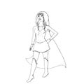 Super hero girl with long cape is standing