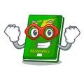 Super hero green passport in the cartoon shape