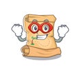 Super hero mascot treasure map in character bag Royalty Free Stock Photo