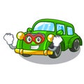 Super hero miniature classic car in shape characters Royalty Free Stock Photo