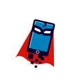 super hero mobile phone cartoon vector illustration Royalty Free Stock Photo