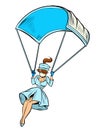 Super hero nurse goes down on a parachute like a medical mask Royalty Free Stock Photo