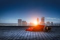 Super hero on roof. Mixed media Royalty Free Stock Photo