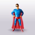 Super hero. Vector illustration. Superman in blue clothes and a red cape. Illustration isolated on white background Royalty Free Stock Photo