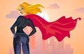 Super hero woman looks at an evening city landscape Royalty Free Stock Photo