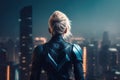 Super hero woman night city. Generate Ai