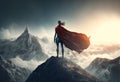 Super hero woman on top of a mountain. Generative ai Royalty Free Stock Photo