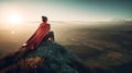 Super hero woman on top of a mountain. Generative AI Royalty Free Stock Photo