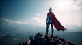 Super hero woman on top of a mountain. Generative AI Royalty Free Stock Photo
