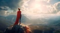 Super hero woman on top of a mountain. Generative AI Royalty Free Stock Photo