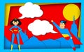 Super heroes template in comics style with empty bubbles Royalty Free Stock Photo