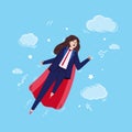 Super heroine woman in red cape and business suit, sketch vector illustration. Royalty Free Stock Photo