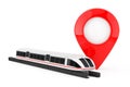 Super High Speed Futuristic Commuter Train near Target Pin Pointer. 3d Rendering