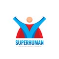 Super human character - vector business logo template concept in flat style. People hero creative sign. Flying man. Design element Royalty Free Stock Photo