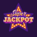 Super jackpot casino purple star retro sign flat illustration