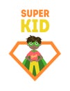 Super Kid Banner, Cute Little Boy in Superhero Costume and Mask Vector Illustration