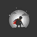 Super Kid with red robe in the Night. Silhouette Royalty Free Stock Photo