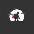 Super Kid with red robe in the Night. Silhouette Royalty Free Stock Photo
