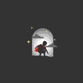 Super Kid with red robe in the Night. Silhouette Royalty Free Stock Photo