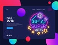 Super Lotto Horizontal Web Banner Vector. Gambling Advertising banner web interface in modern trend design, neon style Royalty Free Stock Photo