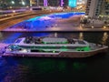 Super luxurious yacht in Dubai Marina under bridge