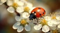 Super Macro Capture of Ladybug\'s Black-Eyed Beauty on White Blossom
