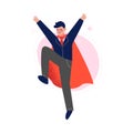 Super Man in Red Cape, Successful Superhero Business Person Character, Leadership, Challenge Goal Achievement Vector