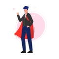 Super Man in Red Waving Cape, Successful Superhero Business Person Character, Leadership, Challenge Goal Achievement Royalty Free Stock Photo