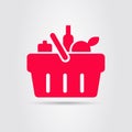 Super market basket of food, grocery shopping, red label sign pictogram Royalty Free Stock Photo