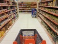 Super market inside carring god products on trolley