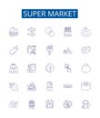 Super market line icons signs set. Design collection of Grocery, Store, Mall, Bazaar, Emporium, Outlet, Warehouse, Mart