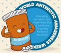 Super Medicine Bottle Character Celebrating World Antibiotic Awareness Week, Vector Illustration