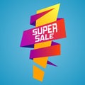 Super mega sale ribbon banner with an exclamation mark.