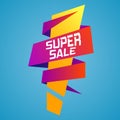 Super mega sale ribbon banner with an exclamation mark