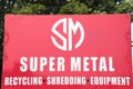 tor, canada - august 2, 2023: super metal recycling shredding equipment writing captions text sign, white red. p