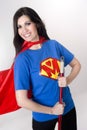 Super Hero Mom Mother Model Cleans With Broom Royalty Free Stock Photo