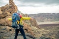 Super mom with baby boy hiking in backpack Royalty Free Stock Photo