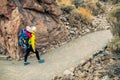 Super Mom with baby boy hiking in backpack Royalty Free Stock Photo