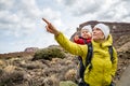 Super Mom with baby boy hiking in backpack Royalty Free Stock Photo