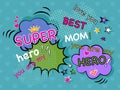 Super mom, super hero, best mom, concept design for happy mothers day poster, frame, card, comic book, pop art, retro vintage