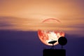 super Moon back on silhouette satellite dish on the night sky Royalty Free Stock Photo
