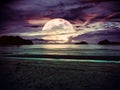 Super moon. Colorful sky with bright full moon over seascape Royalty Free Stock Photo