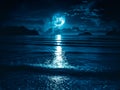 Super moon. Colorful sky with bright full moon over seascape Royalty Free Stock Photo