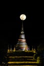 Super moon in night sky and silhouette of ancient pagoda is name