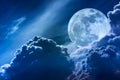 Super moon. Nighttime sky with clouds and bright full moon with Royalty Free Stock Photo