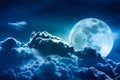 Super moon. Nighttime sky with clouds and bright full moon with Royalty Free Stock Photo