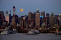 Super Moon Rise Over Manhattan Royalty Free Stock Photo